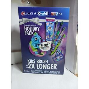 Crest & Oral-B Kids Holiday Pack Gift Set 4 Color Changing Brushes Stickers New